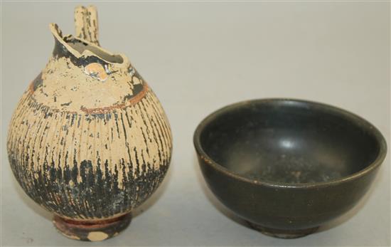 A Greek blackware bowl and a Gnathian ware oinochoe, Apulia, 4th / 5th century BC, 9.5cm